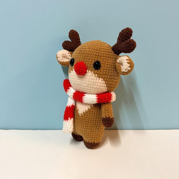 Reindeer Plush Toy with Red Nose and Scarf, Christmas Deer Doll, Holiday Gift - Picture 3 of 10